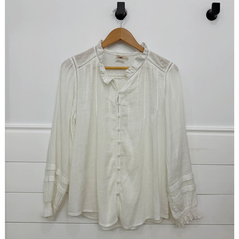 Women’s Faherty Organic Cotton Button Down Sheer Tunic Blouse Top Size L